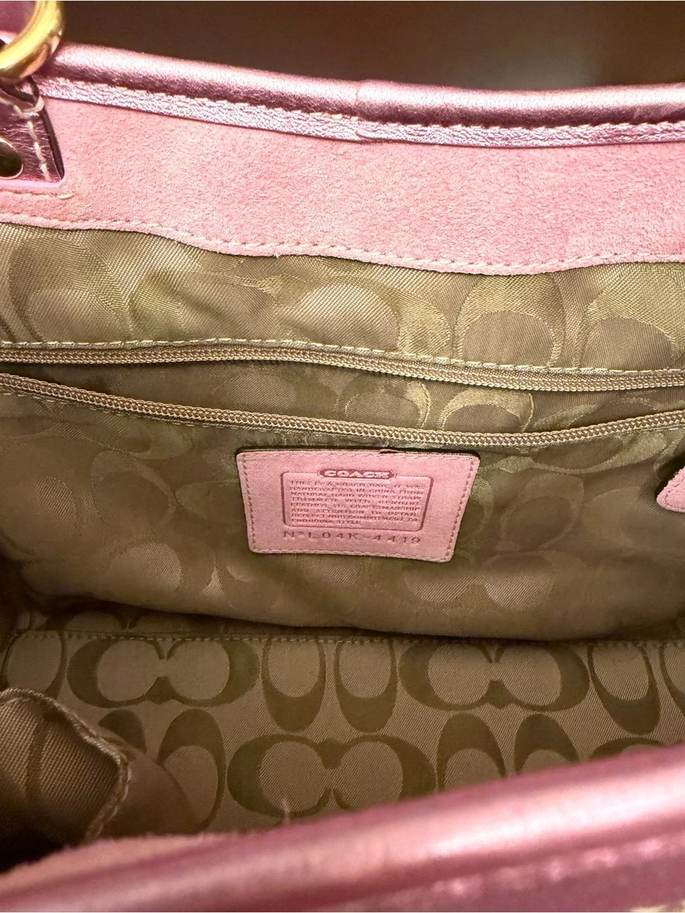 Vintage Coach Summer Satchel w/ Pink Metallic Leather, Suede & Gold Hardware